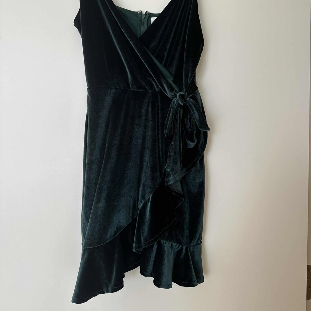 Green velvet mini wrap dress
